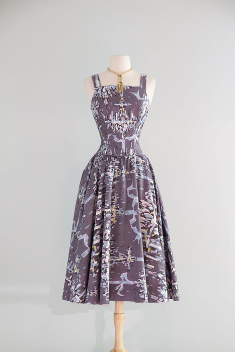 Glamorous 1950's Marjae of Miami Polished Cotton Summer Party Dress / Small