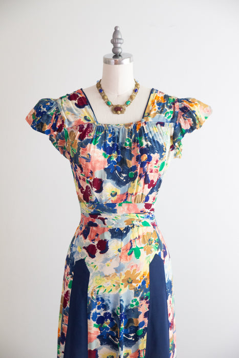 Gorgeous 1930's Abstract Floral Garden Party Gown / SM