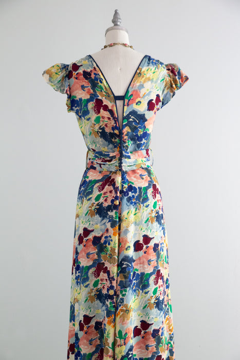 Gorgeous 1930's Abstract Floral Garden Party Gown / SM
