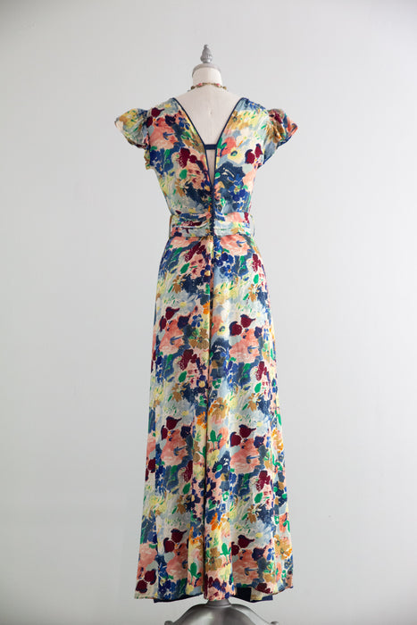 Gorgeous 1930's Abstract Floral Garden Party Gown / SM