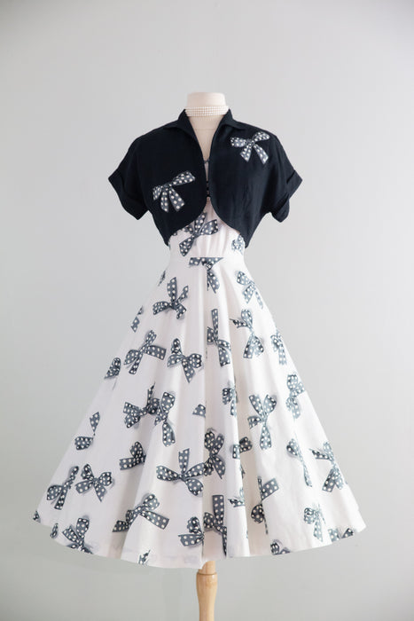 Darling Early 1950's NOS Polka Dots & Bows Print Cotton Dress & Jacket –  Xtabay Vintage