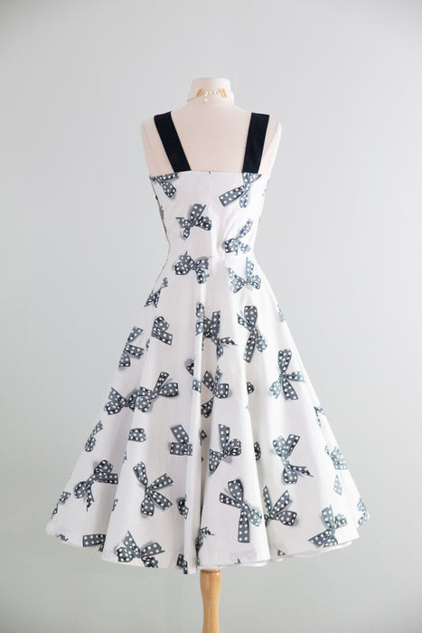 Darling Early 1950's NOS Polka Dots & Bows Print Cotton Dress & Jacket / XS