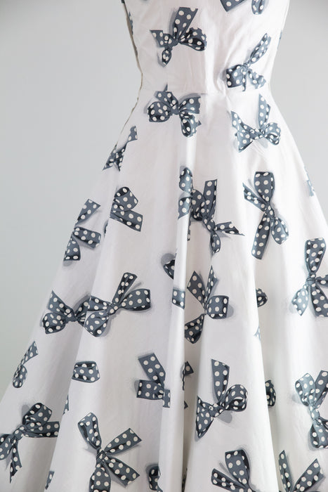 Darling Early 1950's NOS Polka Dots & Bows Print Cotton Dress & Jacket / XS