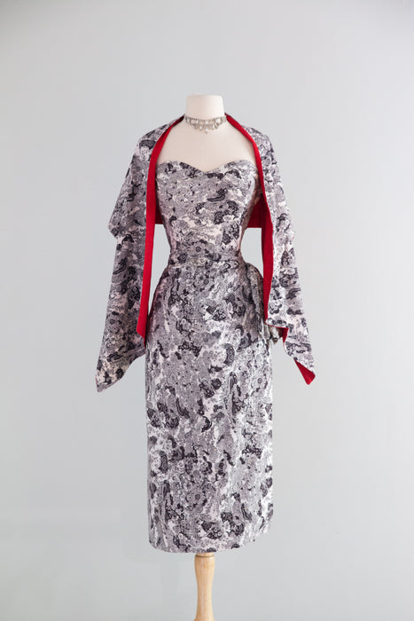 Fabulous 1950's Cotton Sarong Dress & Matching Wrap by Vic Trent / S