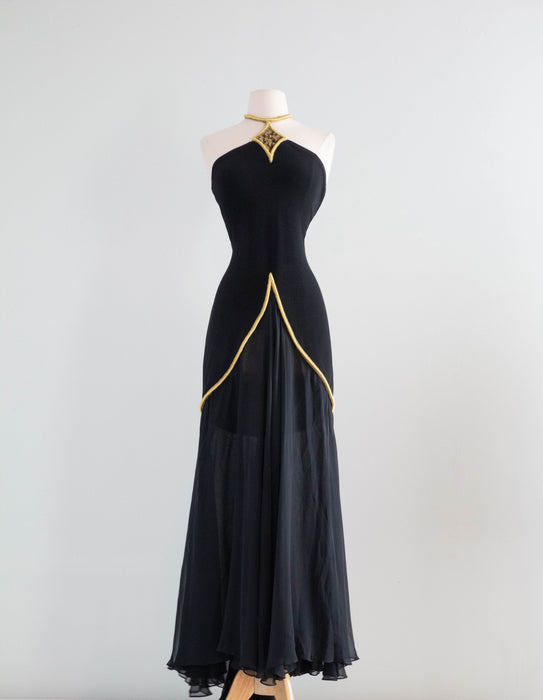 Sublime Vintage 1990's Designer Kathryn Dianos Halter Gown / Medium