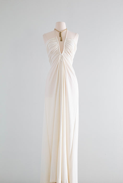 Sexy 1970's Ivory Halter Dress With Plunging Neckline / SM Xtabay Vintage Sexy 1970's Ivory Halter Dress With Plunging Neckline / SM Xtabay Vintage