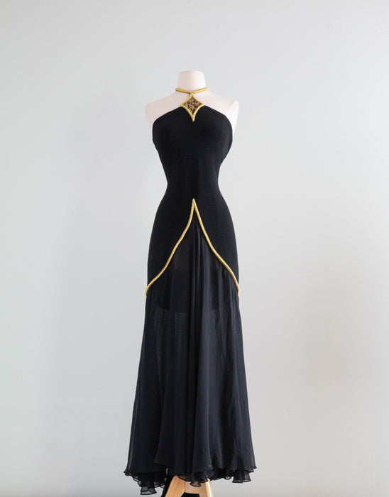 Sublime Vintage 1990's Designer Kathryn Dianos Halter Gown / Medium