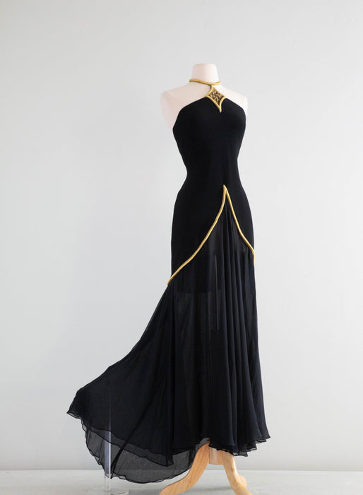 Sublime Vintage 1990's Designer Kathryn Dianos Halter Gown / Medium