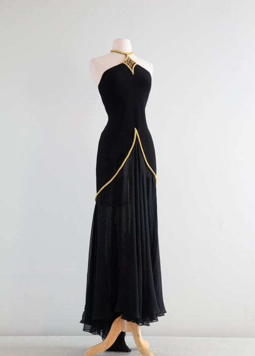 Sublime Vintage 1990's Designer Kathryn Dianos Halter Gown / Medium