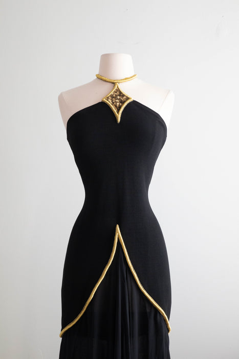 Sublime Vintage 1990's Designer Kathryn Dianos Halter Gown / Medium