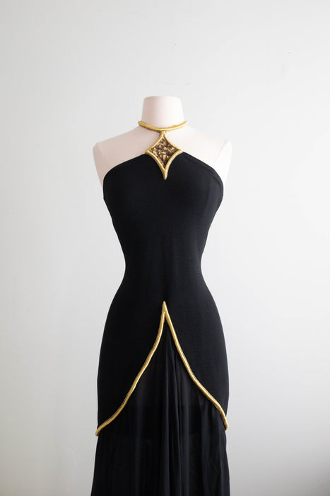 Sublime Vintage 1990's Designer Kathryn Dianos Halter Gown / Medium