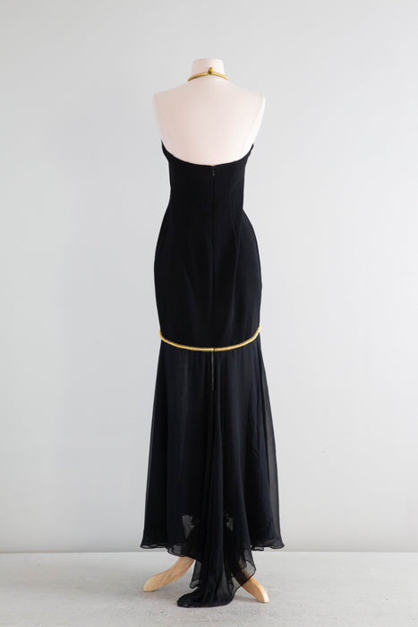 Sublime Vintage 1990's Designer Kathryn Dianos Halter Gown / Medium