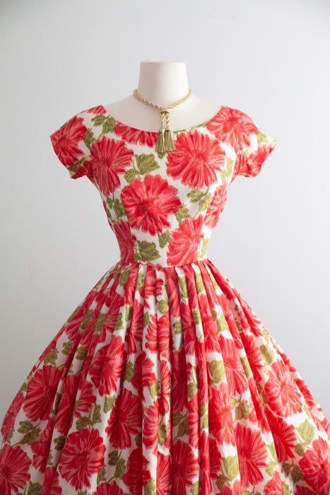 Beautiful Late 1950's Silk Floral Print Party Dress / Petite Small