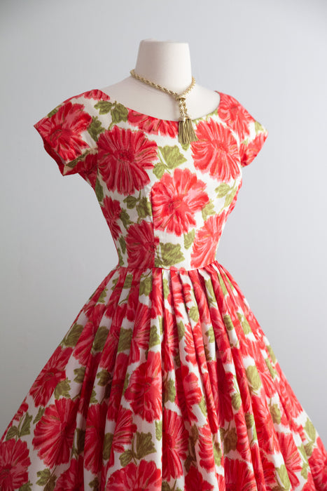 Beautiful Late 1950's Silk Floral Print Party Dress / Petite Small