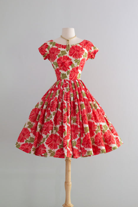 Beautiful Late 1950's Silk Floral Print Party Dress / Petite Small