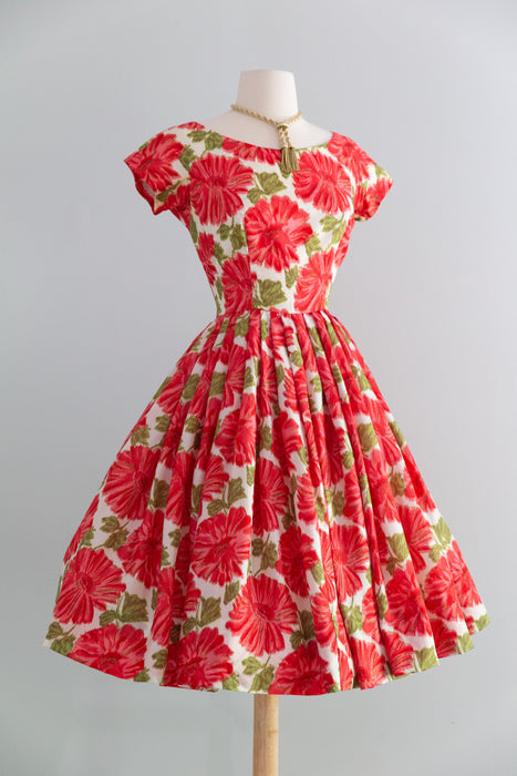 Beautiful Late 1950's Silk Floral Print Party Dress / Petite Small