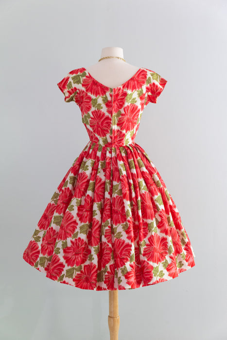 Beautiful Late 1950's Silk Floral Print Party Dress / Petite Small