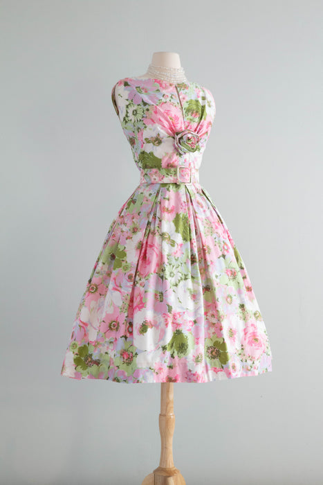 Iconic 1950's Suzy Perette Pastel Summer Garden Party Dress / Small Xtabay Vintage Iconic 1950's Suzy Perette Pastel Summer Garden Party Dress / Small Xtabay Vintage