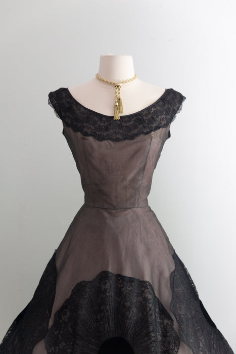 Stunning 1950's Lilli Russell Black Lace Silk Organza Cocktail Dress / S
