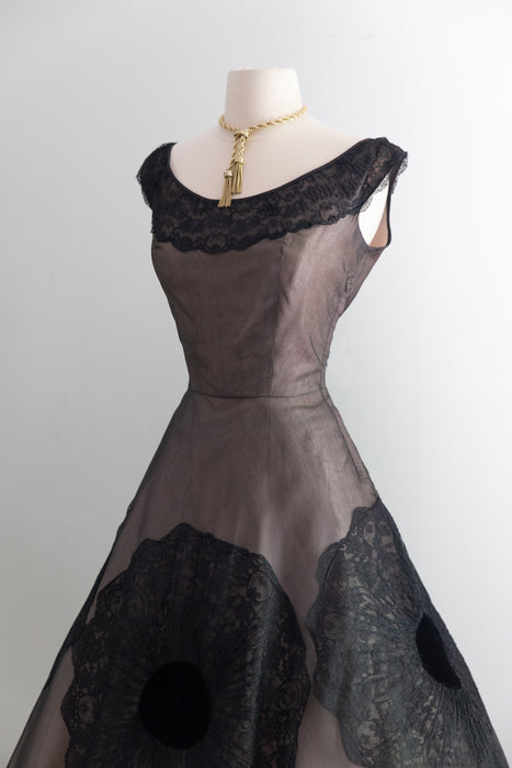 Stunning 1950's Lilli Russell Black Lace Silk Organza Cocktail Dress / S