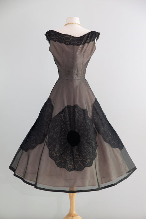 Stunning 1950's Lilli Russell Black Lace Silk Organza Cocktail Dress / S