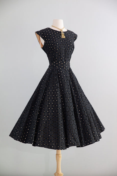 Fabulous 1950's Cotton Eyelet Cocktail Dress With Full Skirt / M  Xtabay  Vintage