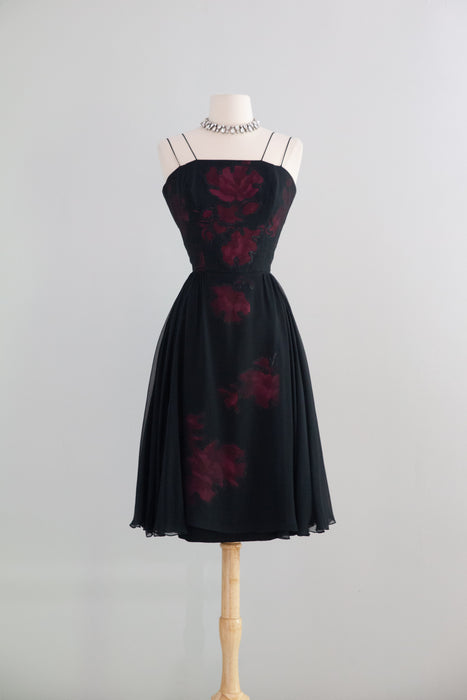 Glamorous 1950's Silk Chiffon Fly Away Cocktail Dress By Jean of California / S