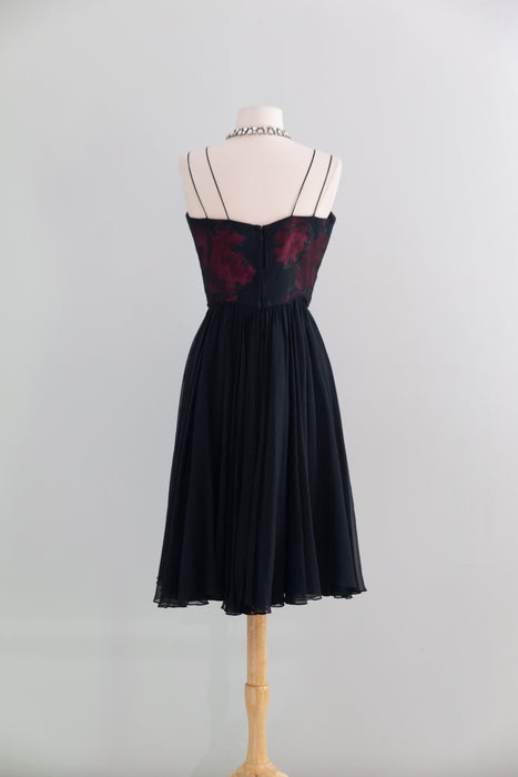 Glamorous 1950's Silk Chiffon Fly Away Cocktail Dress By Jean of California / S