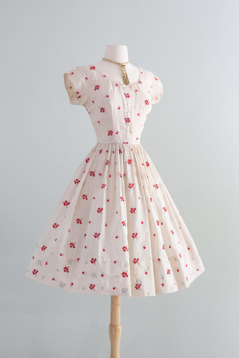 The Prettiest 1950's Embroidered Cotton Voile Summer Dress From Peck And Peck / XS