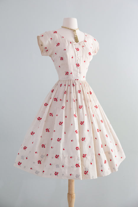 The Prettiest 1950's Embroidered Cotton Voile Summer Dress From Peck And Peck / XS