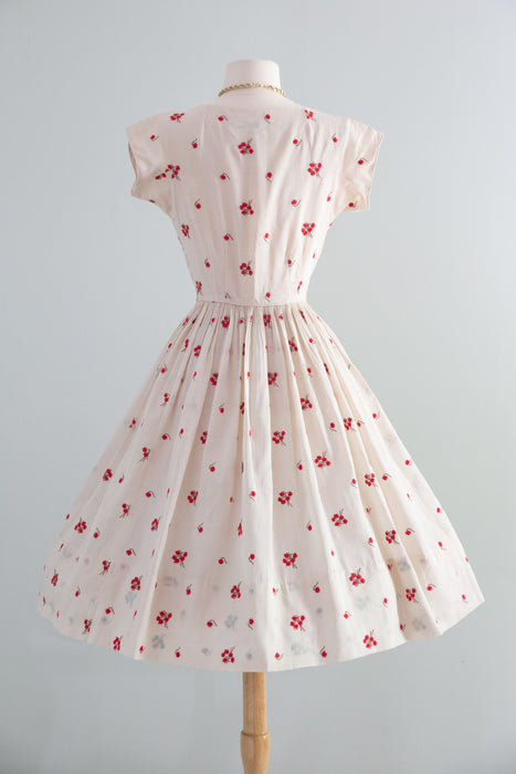 The Prettiest 1950's Embroidered Cotton Voile Summer Dress From Peck And Peck / XS