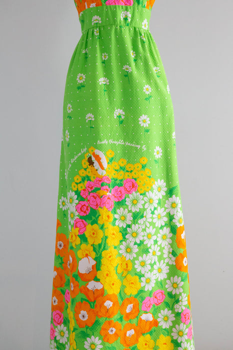 Fabulous 1970's Malia Novelty Print Summer Maxi Dress / Medium