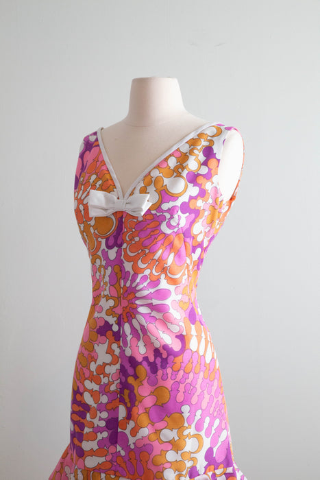 Sassy 1960's Pucci Inspired Sun Dress With Bow / SM