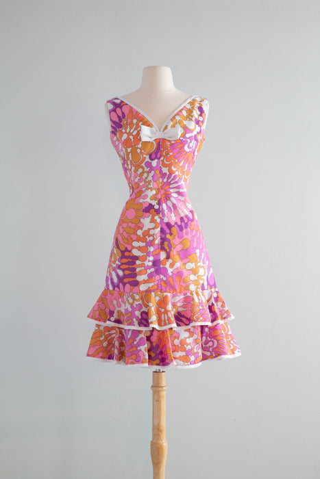 Sassy 1960's Pucci Inspired Sun Dress With Bow / SM