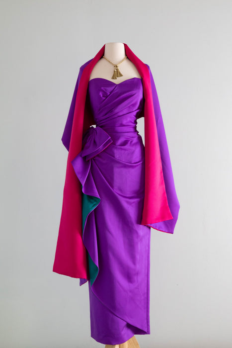 Showstopping Vintage Royal Purple Strapless Evening Gown With Shawl / Xtabay Vintage Showstopping Vintage Royal Purple Strapless Evening Gown With Shawl / Xtabay Vintage