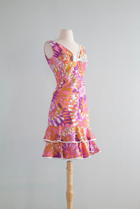 Sassy 1960's Pucci Inspired Sun Dress With Bow / SM