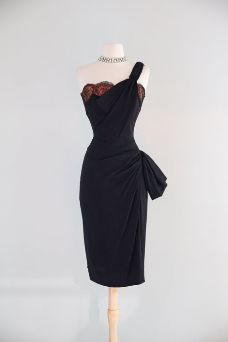 Sublime Late 1940's Black Crepe Cocktail Dress With Chantilly Lace / S Xtabay Vintage Sublime Late 1940's Black Crepe Cocktail Dress With Chantilly Lace / S Xtabay Vintage