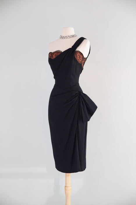 Sublime Late 1940's Black Crepe Cocktail Dress With Chantilly Lace / S Xtabay Vintage Sublime Late 1940's Black Crepe Cocktail Dress With Chantilly Lace / S Xtabay Vintage