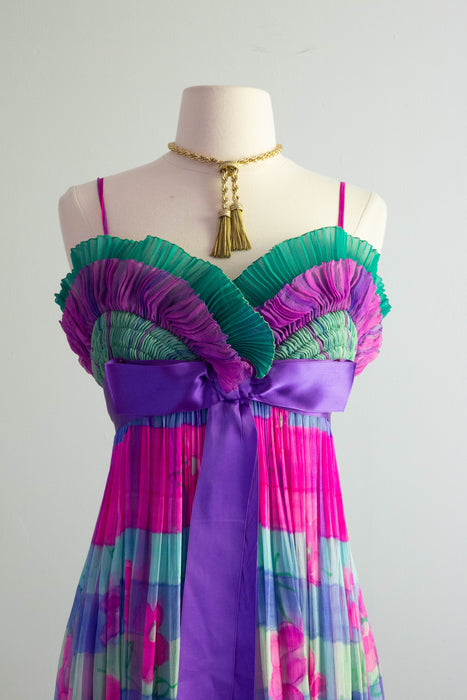 Stunning 1960's Sylvides Paris Silk Chiffon Couture Evening Dress From Paris / Small