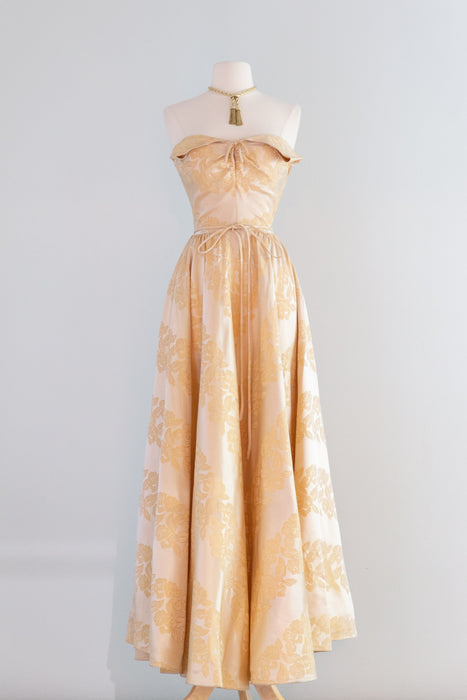 Glamorous 1950's Moonlit Garden Brocade Strapless Evening Gown / XS –  Xtabay Vintage