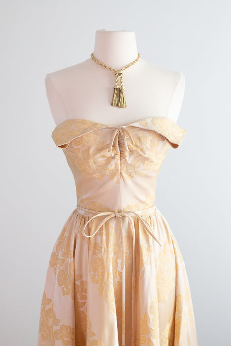 Glamorous 1950's Moonlit Garden Brocade Strapless Evening Gown / XS