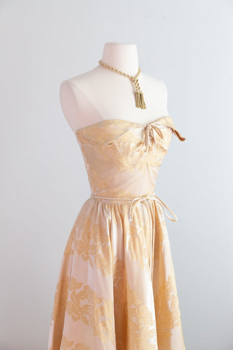 Glamorous 1950's Moonlit Garden Brocade Strapless Evening Gown / XS