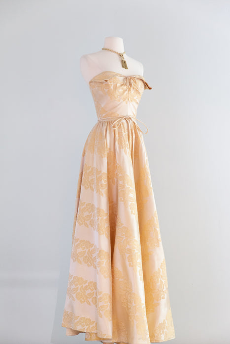 Glamorous 1950's Moonlit Garden Brocade Strapless Evening Gown / XS –  Xtabay Vintage