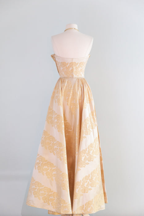 Glamorous 1950's Moonlit Garden Brocade Strapless Evening Gown / XS