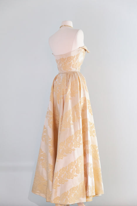 Glamorous 1950's Moonlit Garden Brocade Strapless Evening Gown / XS –  Xtabay Vintage