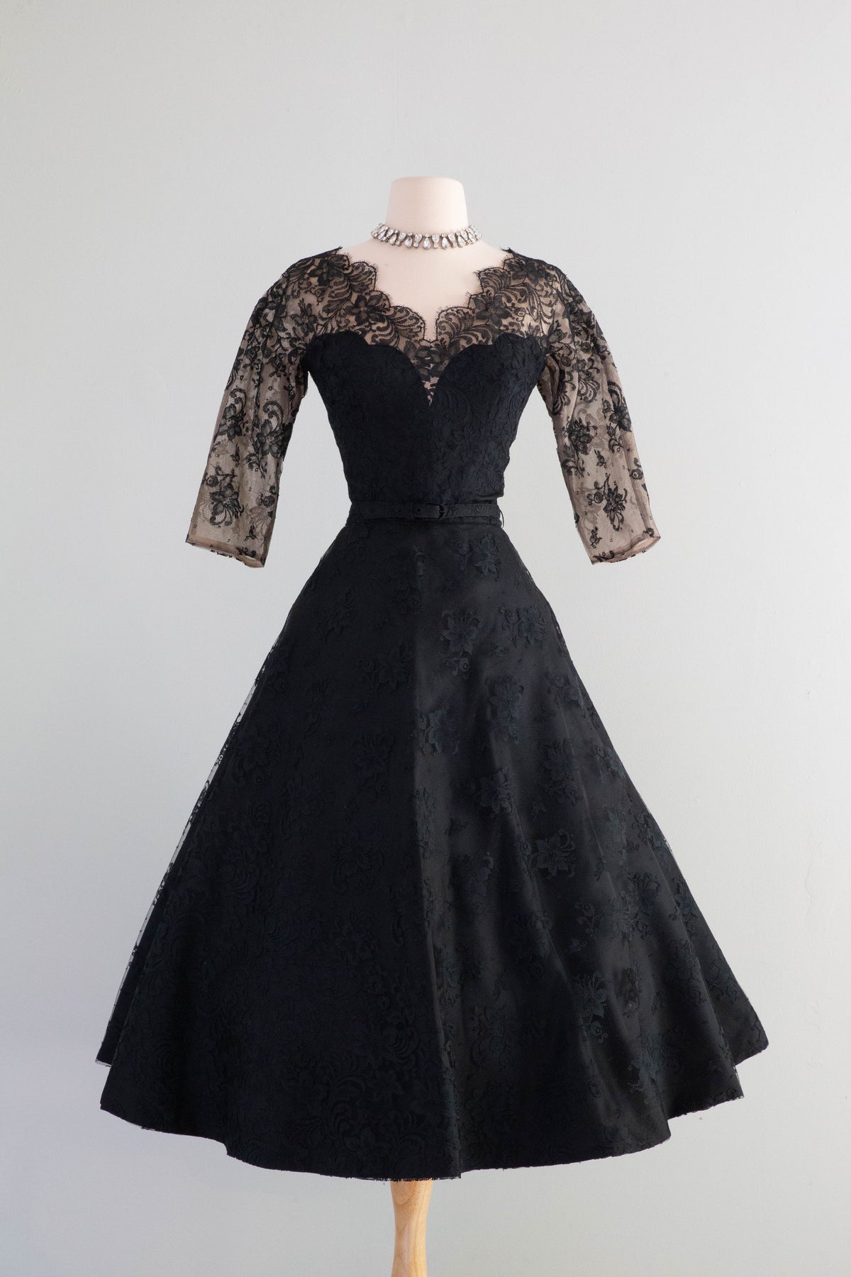 Stunning 1950's Illusion Lace Party Dress by Frank Starr / Small