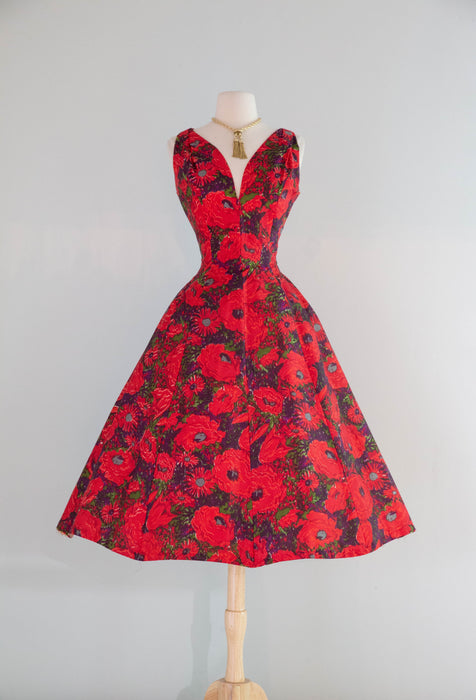 Iconic 1950's Demi Couture Suzy Perette Silk Poppy Print Cocktail Dres Xtabay Vintage Iconic 1950's Demi Couture Suzy Perette Silk Poppy Print Cocktail Dres Xtabay Vintage