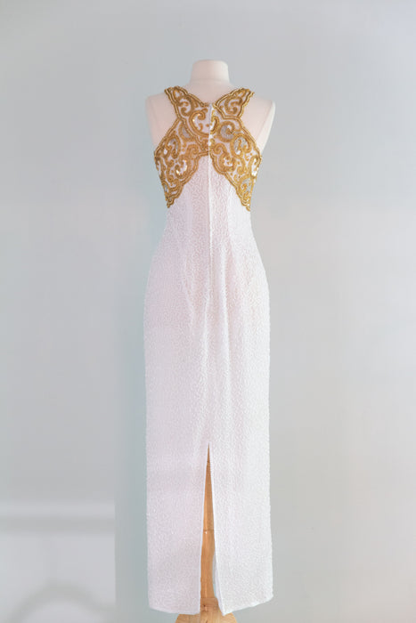 white dress with gold beading Ivory V-Neck Lace Beading Mermaid Wedding Dress – Movousdress