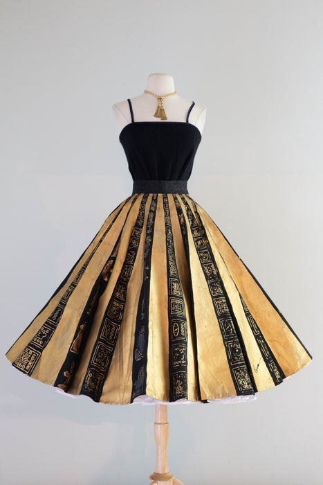Spectacular 1950's Mexican Circle Skirt by Carmona in Black & Gold / S Xtabay Vintage Spectacular 1950's Mexican Circle Skirt by Carmona in Black & Gold / S Xtabay Vintage