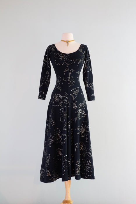 RARE 1980's Betsey Johnson Black & Gold Cotton Jersey Dress With Low B Xtabay Vintage RARE 1980's Betsey Johnson Black & Gold Cotton Jersey Dress With Low B Xtabay Vintage